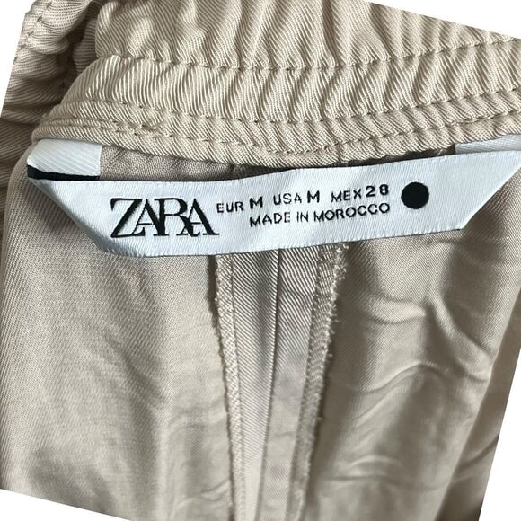 Zara NWT High Rise Wide Leg Trousers Women’s Size Medium Neutral Relaxed Fit - Picture 12 of 14